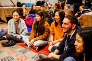 Liran, right, leads SIPA students on a trip to Israel in January 2019. 