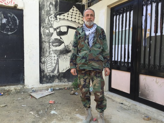 Munir Makdah in front of his HQ in Ain Hilweh